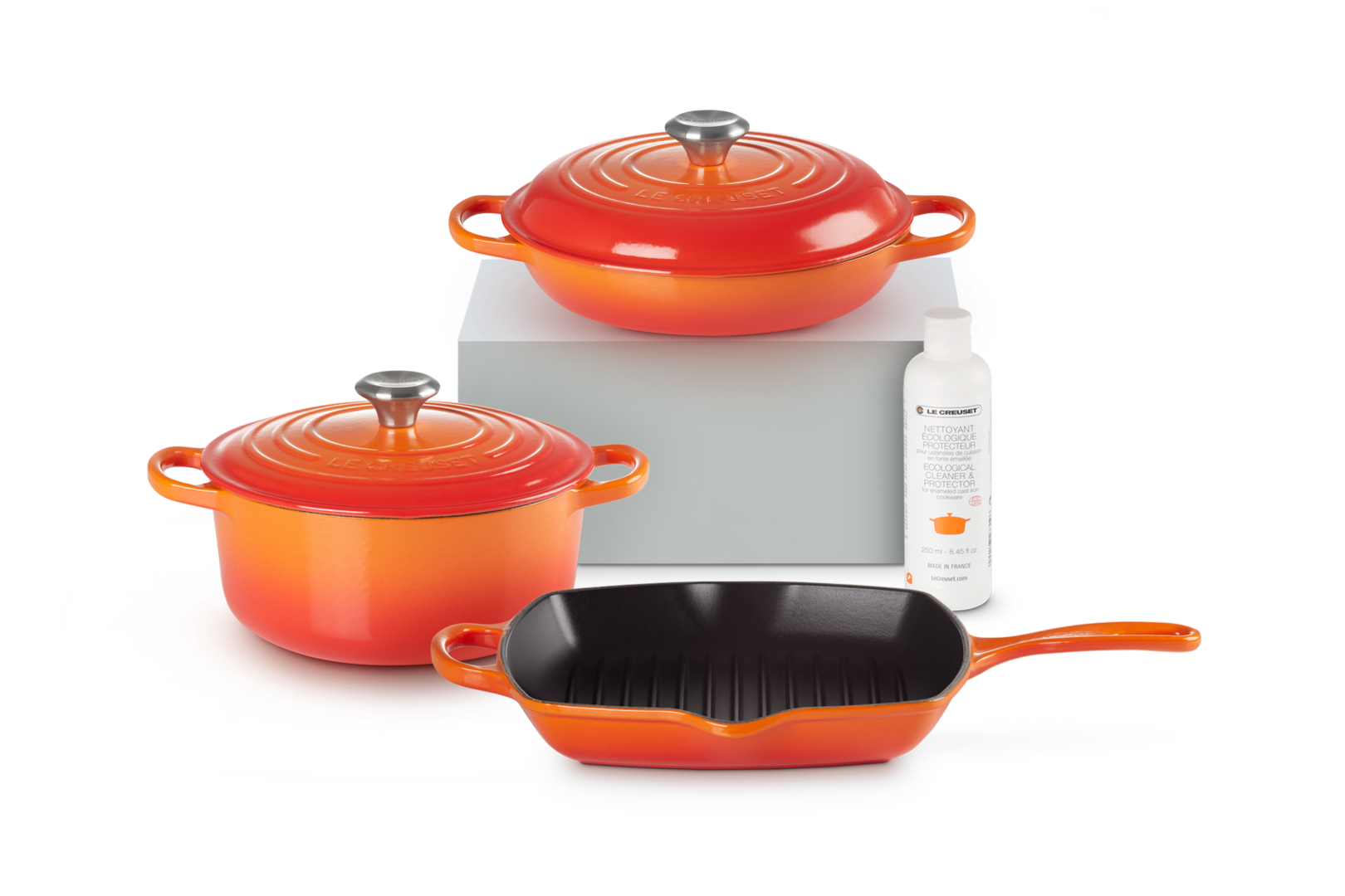 Le Creuset Set Essencial 3 Peças em Ferro Fundido com Detergente (Vulcânico)