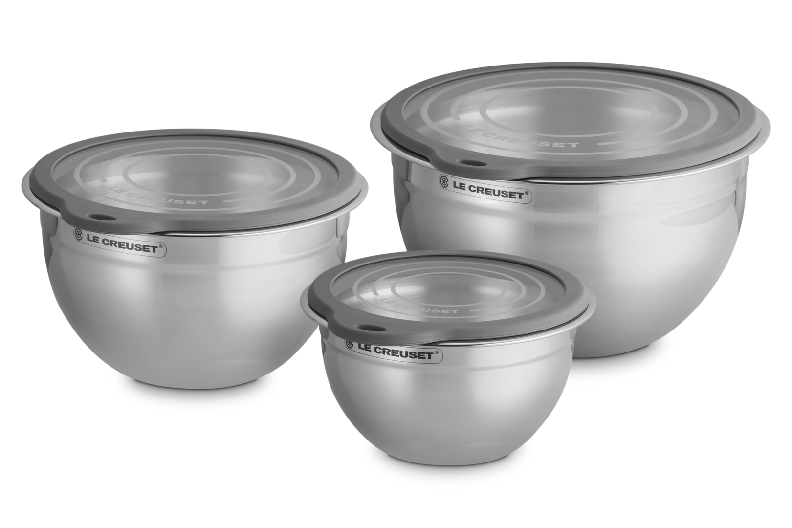Le Creuset Set de 3 Taças de Aço Inoxidável com Tampas de Vidro